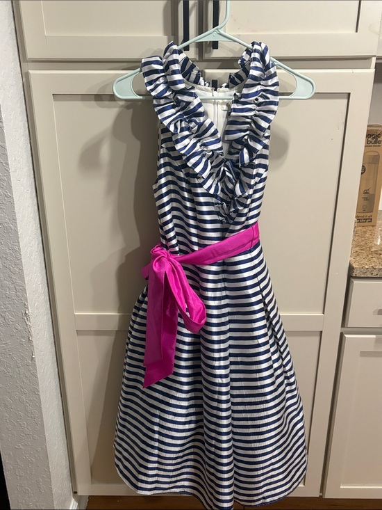 Eliza J Dresses & Skirts - NEW Eliza J Striped Ruffle Fit & Flare Midi Dress Women's Blue White Size 10